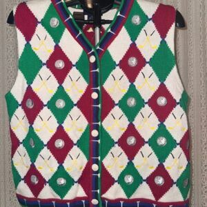 Vintage Eagles Eye 100% Natural Fiber Argyle Golf Button Up Jacquard Vest